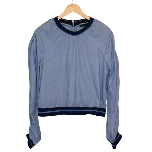 alter Baker Ruched Sleeve Blue Pullover Top | Size Large - Picture 3 of 10